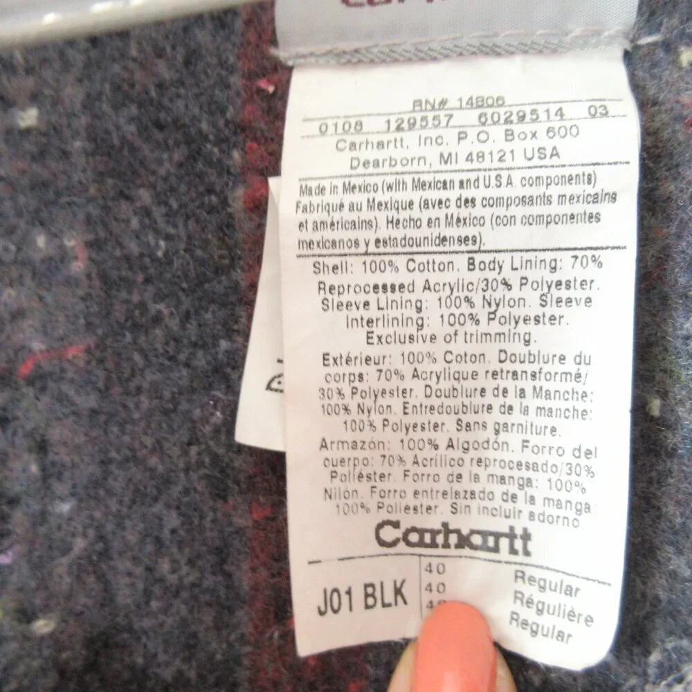 Carhartt VTG Blanket-Lined Firm Duck Detroit Jackets Medium Size 40R J01 Black